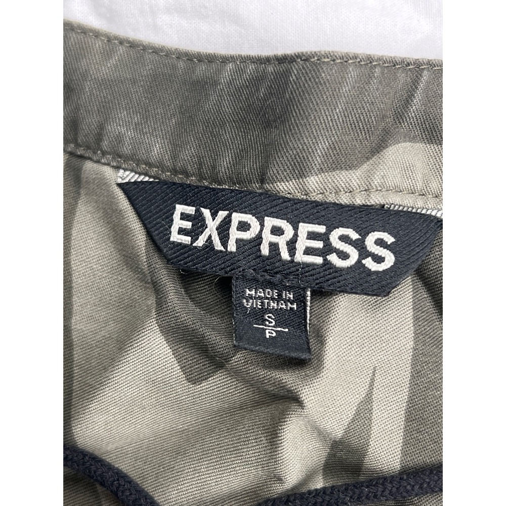 Express Camo Lace Up V-Neck Tunic Top Green Camouflage Lyocell Roll Tab Small - Picture 3 of 6